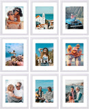 SISXSO 8x10 Picture Frames Set of 9, Shatter Resistant Plexiglass, Display 5x7 Pictures with Mat or 8x10 without Mat, Photo Frames for Wall or Tabletop, Engineered Wood, Black