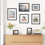 SISXSO 8x10 Picture Frames Set of 9, Shatter Resistant Plexiglass, Display 5x7 Pictures with Mat or 8x10 without Mat, Photo Frames for Wall or Tabletop, Engineered Wood, Black
