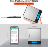 Balança digital de cozinha para alimentos atualizada, 3000g/0,1g, mini balança de bolso de alta precisão, mede em gramas e onças para cozinhar, assar, joias, função de tara, 2 bandejas, visor LCD (pilhas incluídas) 