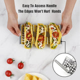SISXSO 4 Pack Stainless Steel Taco Holders, Premium Taco Stands, Holds 2 Or 3 Tacos Each Taco Tray, Taco Rack With Easy-Access Handle, Food Grade Taco Plate Shells Oven & Grill Safe, BPA Free(Hollow)