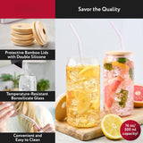 SISXSO 4 Pack Multicolor Glass Cups With Lids and Straws - Drinking Glasses, Glass Tumbler With Straw And Lid, Iced Coffee Cups, Glass Coffee Cups With Bamboo Lids