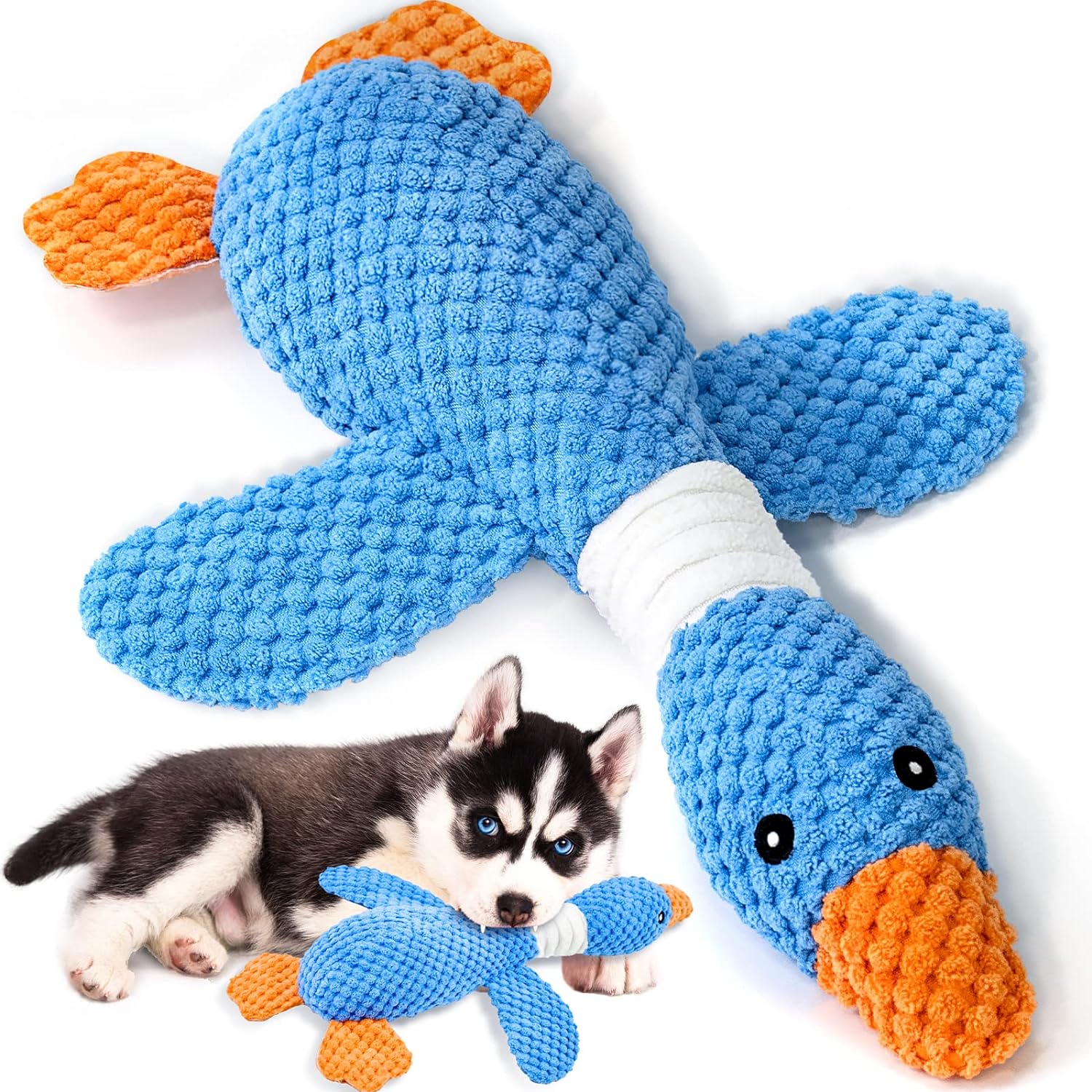 SISXSO Upgraded Goose Indestructible Dog Toys for Aggressive Chewers Small Medium Large Breed, Crinkle Squeaky Plush Dog Puppy Chew Toys fo Duck Puppy Toys
