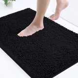 Tapete de banho de luxo em chenille, tapete de banheiro felpudo extramacio e absorvente, lavável à máquina, tapete de pelúcia antiderrapante para banheira, chuveiro e banheiro (24'' x 16'', preto) 
