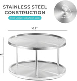 SISXSO 2 Tier Lazy  Organizer - 360-Degree Stainless Steel Turntable Cabinet Organizer Storage for Kitchen, Pantry, Bathroom - Rotating Spice Rack Organizer with 2 Round Trays For Food, Seasoning
