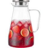 Jarra de vidro de 2 litros e 68 onças com tampa, jarra de água quente e fria com alça, para bebidas caseiras, sucos, chá gelado e leite transparente 