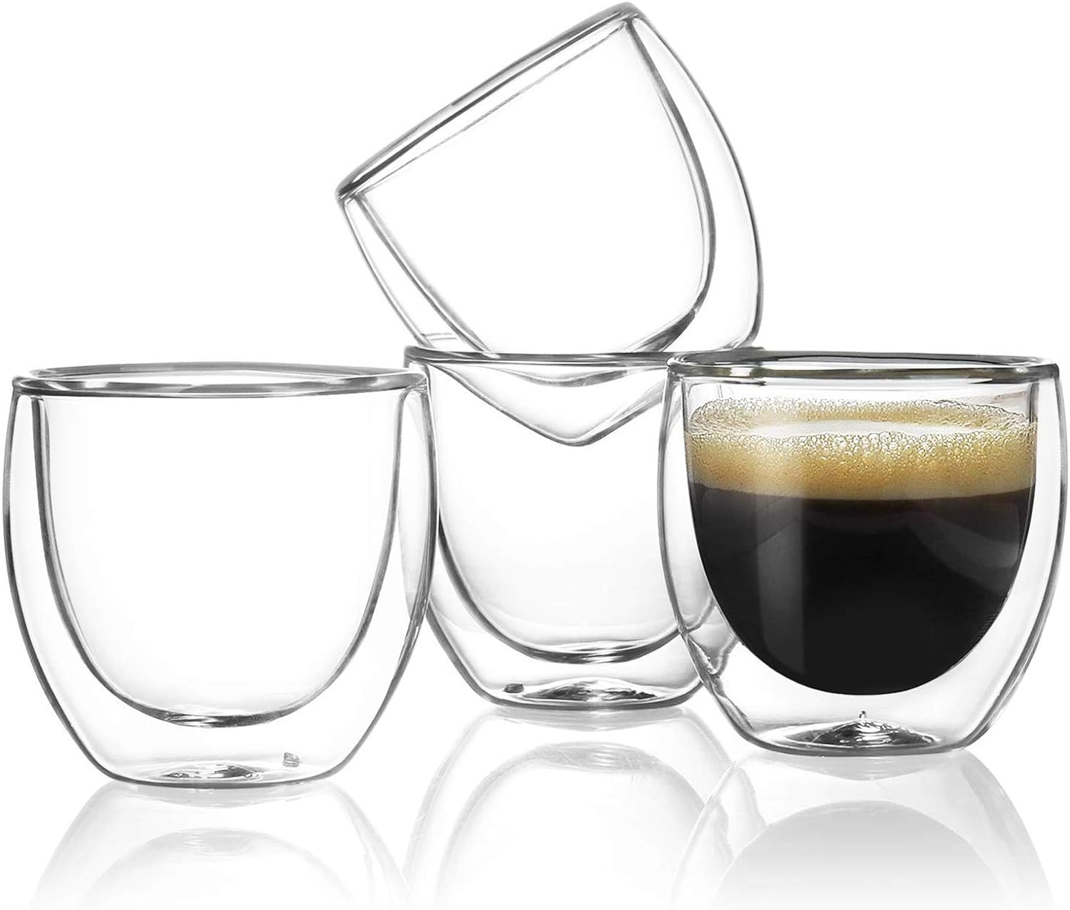 SISXSO Espresso Cups Set of 4, Double Walled Glass Coffee Cups 4 Ounce, Insulated Espresso Shot Glass Cups for Espresso Accessories, Clear Glass Espresso Cups Suit for Espresso Machine