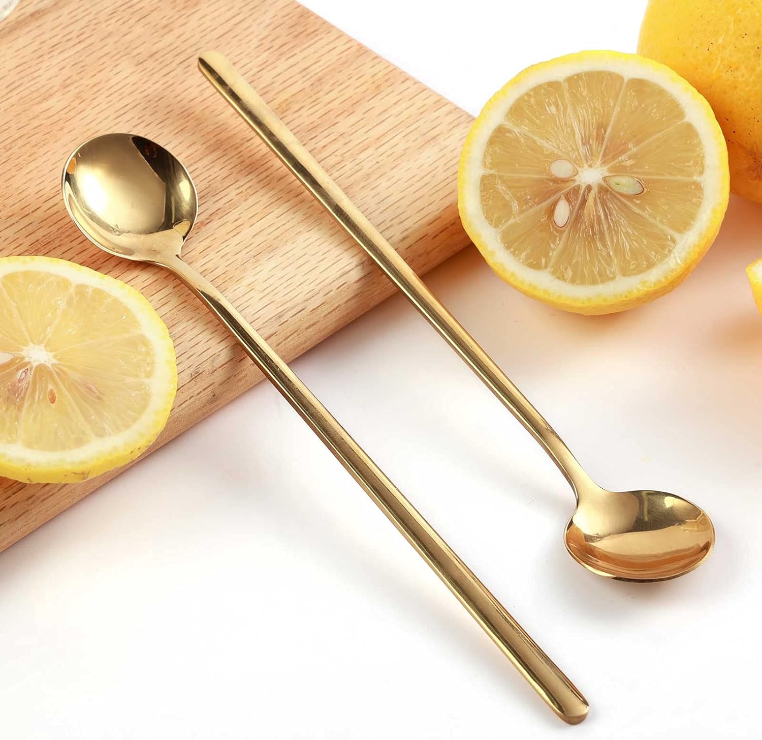 SISXSO 4 PCS 6.7 Inches Coffee Spoons, Stirring Spoons, Tea Spoons Long Handle, Gold Teaspoons, Gold Spoons, Ice Tea Spoons, Long Spoons for Stirring, Gold Espresso Spoons Stainless Steel