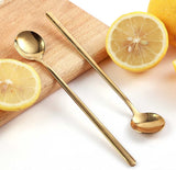 SISXSO 4 PCS 6.7 Inches Coffee Spoons, Stirring Spoons, Tea Spoons Long Handle, Gold Teaspoons, Gold Spoons, Ice Tea Spoons, Long Spoons for Stirring, Gold Espresso Spoons Stainless Steel