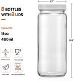 SISXSO [ 8 Pack ] 16 OZ Glass Juicing Bottles w Airtight Lids & 2 Straws & 2 Lids w Hole - Reusable Drinking Jars, Travel Water Cups - Tall Mason Jar for Juice, Boba, Smoothie, Tea, Kombucha, Homemade Drinks