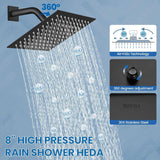 SISXSO 8" Square Rainfall Shower Faucet Set with Tub Spout, Matte Black
