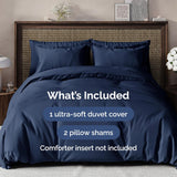 SISXSO Duvet Cover Queen Size Set - Extra Soft Queen Size Duvet Cover 90 x 90 with 2 Pillow Shams - Hotel Luxury Easy Care and Fade Free w/Zipper Closures & Ties - Comfy Breathable Bedding Set (Navy Blue)