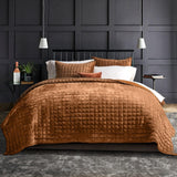 SISXSO Luxury Velvet Quilt Set King Size Bedding Sets, Ultra Soft Velvet Comforter Set, Lightweight Channel Box Stitch Oversized Bedspread Coverlet for All Season, with 2 Shams, Beige