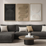 SISXSO 3D Textured Framed Boho Neutral Abstract Wall Art for Living Room, 3 Piece Modern Paintings Artwork for Walls, Black White Brown Minimalist Geometric Pictures for Hallway Office Wall Decor 24x36 In