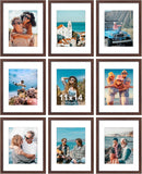 SISXSO 8x10 Picture Frames Set of 9, Shatter Resistant Plexiglass, Display 5x7 Pictures with Mat or 8x10 without Mat, Photo Frames for Wall or Tabletop, Engineered Wood, Black