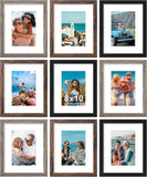 SISXSO 8x10 Picture Frames Set of 9, Shatter Resistant Plexiglass, Display 5x7 Pictures with Mat or 8x10 without Mat, Photo Frames for Wall or Tabletop, Engineered Wood, Black
