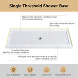 SISXSO HOROW 60" x 32" Shower Base, Center Drain Shower Pan, Low Profile Acrylic Base with Reinforced Fiberglass, Non-Slip Surface, Stainless Steel Drain Cover, Leak-Resistant for Bathroom