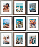 SISXSO 8x10 Picture Frames Set of 9, Shatter Resistant Plexiglass, Display 5x7 Pictures with Mat or 8x10 without Mat, Photo Frames for Wall or Tabletop, Engineered Wood, Black