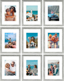 SISXSO 8x10 Picture Frames Set of 9, Shatter Resistant Plexiglass, Display 5x7 Pictures with Mat or 8x10 without Mat, Photo Frames for Wall or Tabletop, Engineered Wood, Black