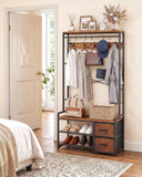 SISXSO Faesun Hall Tree with Bench and Shoe Storage, Rustic Brown