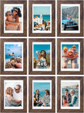 SISXSO 8x10 Picture Frames Set of 9, Shatter Resistant Plexiglass, Display 5x7 Pictures with Mat or 8x10 without Mat, Photo Frames for Wall or Tabletop, Engineered Wood, Black
