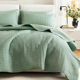 SISXSO Comfort Quilt Set- Double Sided Stitching Design Summer Blanket, Lightweight, Soft, All Season Bedding Layer, Matching Sham, White, Coverlet King (104"x90") 3 Piece