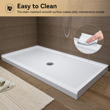SISXSO HOROW 60" x 32" Shower Base, Center Drain Shower Pan, Low Profile Acrylic Base with Reinforced Fiberglass, Non-Slip Surface, Stainless Steel Drain Cover, Leak-Resistant for Bathroom