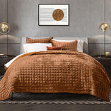 SISXSO Luxury Velvet Quilt Set King Size Bedding Sets, Ultra Soft Velvet Comforter Set, Lightweight Channel Box Stitch Oversized Bedspread Coverlet for All Season, with 2 Shams, Beige