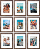 SISXSO 8x10 Picture Frames Set of 9, Shatter Resistant Plexiglass, Display 5x7 Pictures with Mat or 8x10 without Mat, Photo Frames for Wall or Tabletop, Engineered Wood, Black