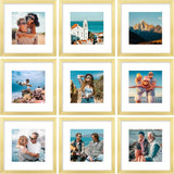 SISXSO 8x10 Picture Frames Set of 9, Shatter Resistant Plexiglass, Display 5x7 Pictures with Mat or 8x10 without Mat, Photo Frames for Wall or Tabletop, Engineered Wood, Black