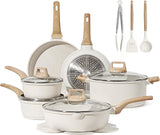 SISXSO 21Pcs Pots and Pans Set, Nonstick Cookware Sets, White Granite Induction Cookware Non Stick Cooking Set w/Frying Pans & Saucepans(PFOS, PFOA Free)