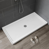 SISXSO HOROW 60" x 32" Shower Base, Center Drain Shower Pan, Low Profile Acrylic Base with Reinforced Fiberglass, Non-Slip Surface, Stainless Steel Drain Cover, Leak-Resistant for Bathroom