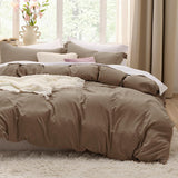 SISXSO Duvet Cover King Size - 3 Pieces Prewashed Cotton-Like Extra Soft Bedding Set, Includes 1 Duvet Cover 104x90 Inches with Zipper Closure & 2 Pillow Shams, Linen, Comforter Not Included