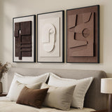 SISXSO 3D Textured Framed Boho Neutral Abstract Wall Art for Living Room, 3 Piece Modern Paintings Artwork for Walls, Black White Brown Minimalist Geometric Pictures for Hallway Office Wall Decor 24x36 In