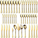 SISXSO Gold Serving Utensils, OGORI 10-Piece Polished Stainless Steel Gold Serving Utensils Set Include Serving Spoons, Slotted Serving Spoon, Serving Tongs, Serving Fork, Salad Fork, Soup Ladle, Pie Server