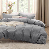 SISXSO Duvet Cover King Size - 3 Pieces Prewashed Cotton-Like Extra Soft Bedding Set, Includes 1 Duvet Cover 104x90 Inches with Zipper Closure & 2 Pillow Shams, Linen, Comforter Not Included