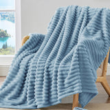 SISXSO Throw Blanket for Couch - 300GSM Soft & Warm Fluffy Cream White Blanket, Decorative and Giftable Striped Blankets for Women, Men, 50"x60"