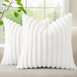 SISXSO Faux Fur Spring Throw Pillow Covers 18x18 Set of 2, Decorative Soft Plush Striped Neutral Couch Pillow Covers with Velvet Back for Sofa, Bed, Living Room Home, Cream White