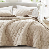 SISXSO Comfort Quilt Set- Double Sided Stitching Design Summer Blanket, Lightweight, Soft, All Season Bedding Layer, Matching Sham, White, Coverlet King (104"x90") 3 Piece