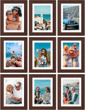 SISXSO 8x10 Picture Frames Set of 9, Shatter Resistant Plexiglass, Display 5x7 Pictures with Mat or 8x10 without Mat, Photo Frames for Wall or Tabletop, Engineered Wood, Black