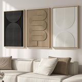 SISXSO 3D Textured Framed Boho Neutral Abstract Wall Art for Living Room, 3 Piece Modern Paintings Artwork for Walls, Black White Brown Minimalist Geometric Pictures for Hallway Office Wall Decor 24x36 In