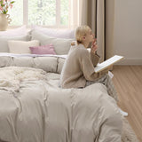 SISXSO Duvet Cover King Size - 3 Pieces Prewashed Cotton-Like Extra Soft Bedding Set, Includes 1 Duvet Cover 104x90 Inches with Zipper Closure & 2 Pillow Shams, Linen, Comforter Not Included