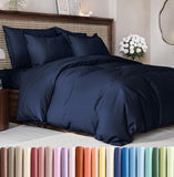 SISXSO Duvet Cover Queen Size Set - Extra Soft Queen Size Duvet Cover 90 x 90 with 2 Pillow Shams - Hotel Luxury Easy Care and Fade Free w/Zipper Closures & Ties - Comfy Breathable Bedding Set (Navy Blue)
