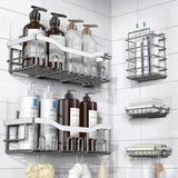 SISXSO Paradigms Interiors Adhesive Shower Caddy, 5 Pack Rustproof Stainless Steel Bath Organizers With Large Capacity, No Drilling Shelves for Bathroom Storage & Home Decor
