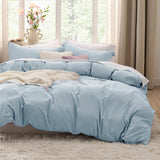 SISXSO Duvet Cover King Size - 3 Pieces Prewashed Cotton-Like Extra Soft Bedding Set, Includes 1 Duvet Cover 104x90 Inches with Zipper Closure & 2 Pillow Shams, Linen, Comforter Not Included