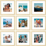 SISXSO 8x10 Picture Frames Set of 9, Shatter Resistant Plexiglass, Display 5x7 Pictures with Mat or 8x10 without Mat, Photo Frames for Wall or Tabletop, Engineered Wood, Black