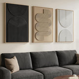 SISXSO 3D Textured Framed Boho Neutral Abstract Wall Art for Living Room, 3 Piece Modern Paintings Artwork for Walls, Black White Brown Minimalist Geometric Pictures for Hallway Office Wall Decor 24x36 In