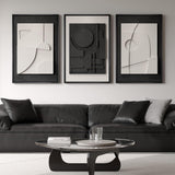 SISXSO 3D Textured Framed Boho Neutral Abstract Wall Art for Living Room, 3 Piece Modern Paintings Artwork for Walls, Black White Brown Minimalist Geometric Pictures for Hallway Office Wall Decor 24x36 In