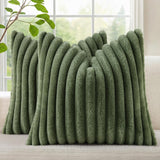 SISXSO Faux Fur Spring Throw Pillow Covers 18x18 Set of 2, Decorative Soft Plush Striped Neutral Couch Pillow Covers with Velvet Back for Sofa, Bed, Living Room Home, Cream White