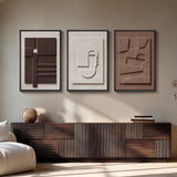 SISXSO 3D Textured Framed Boho Neutral Abstract Wall Art for Living Room, 3 Piece Modern Paintings Artwork for Walls, Black White Brown Minimalist Geometric Pictures for Hallway Office Wall Decor 24x36 In