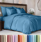 SISXSO Duvet Cover Queen Size Set - Extra Soft Queen Size Duvet Cover 90 x 90 with 2 Pillow Shams - Hotel Luxury Easy Care and Fade Free w/Zipper Closures & Ties - Comfy Breathable Bedding Set (Navy Blue)